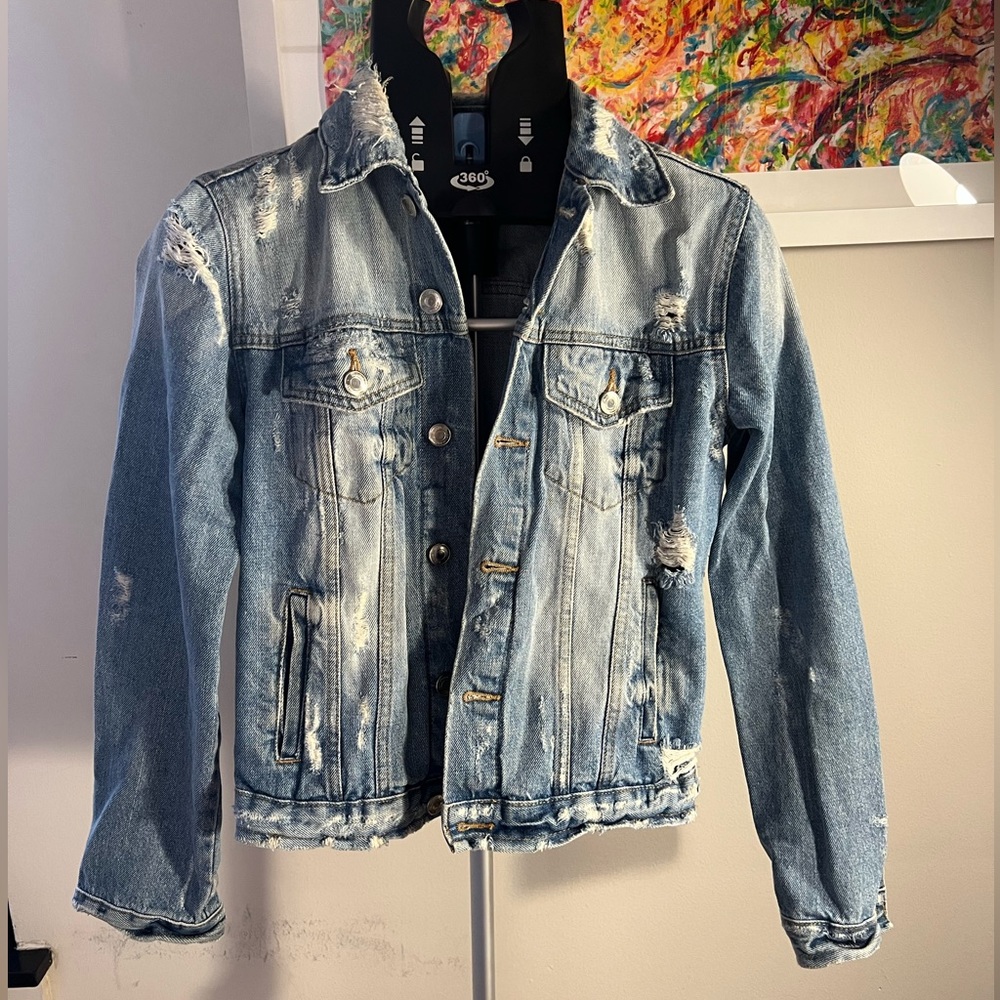 Zara distressed tipped detail denim jacket